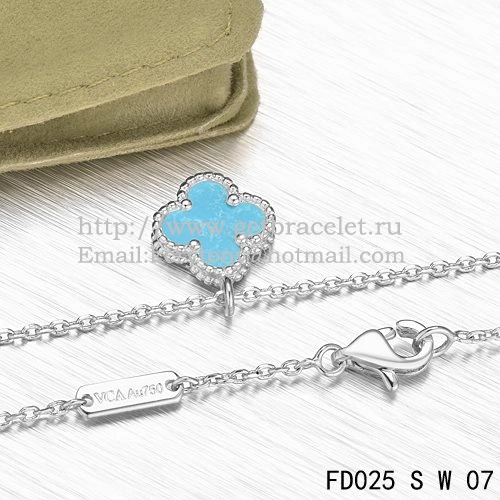 Van Cleef & Arpels Sweet Alhambra Pendant White Gold With Turquoise Mother Of Pearl 9mm