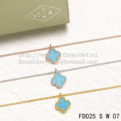 Van Cleef & Arpels Sweet Alhambra Pendant White Gold With Turquoise Mother Of Pearl 9mm