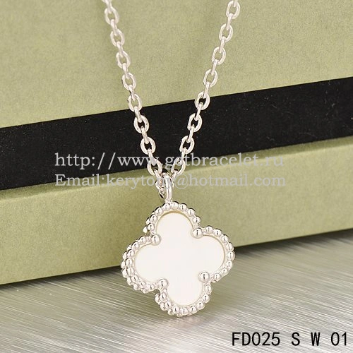 Van Cleef & Arpels Sweet Alhambra Pendant White Gold With White Mother Of Pearl 9mm