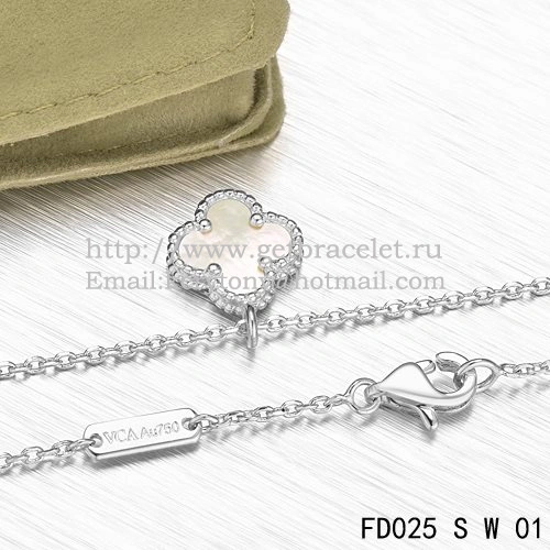 Van Cleef & Arpels Sweet Alhambra Pendant White Gold With White Mother Of Pearl 9mm