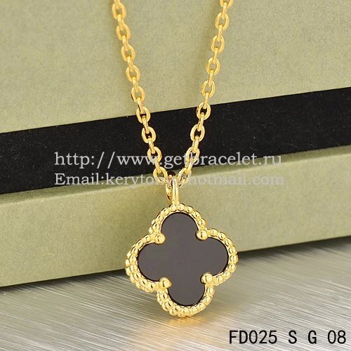 Van Cleef & Arpels Sweet Alhambra Pendant Yellow Gold With Black Agate Mother Of Pearl 9mm