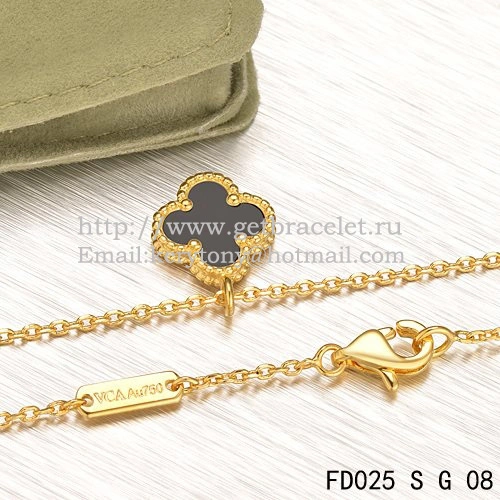 Van Cleef & Arpels Sweet Alhambra Pendant Yellow Gold With Black Agate Mother Of Pearl 9mm