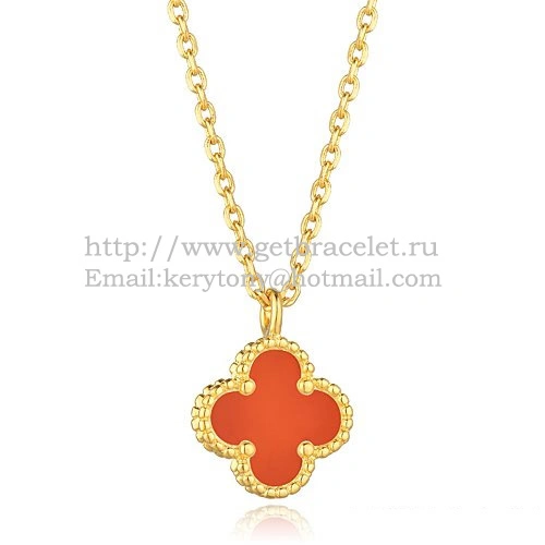 Van Cleef & Arpels Sweet Alhambra Pendant Yellow Gold With Carnelian Mother Of Pearl 9mm