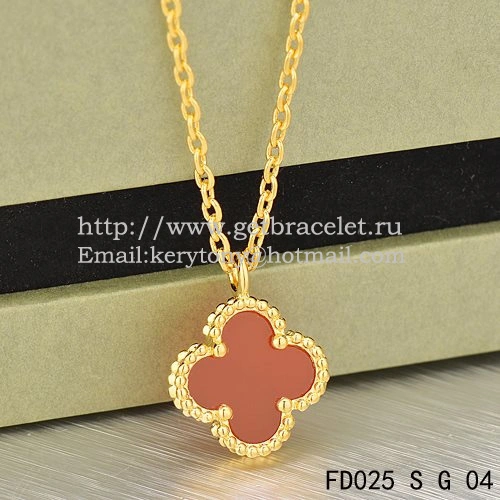 Van Cleef & Arpels Sweet Alhambra Pendant Yellow Gold With Carnelian Mother Of Pearl 9mm