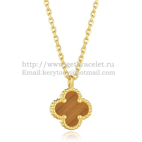 Van Cleef & Arpels Sweet Alhambra Pendant Yellow Gold With Tiger’s Eye Mother Of Pearl 9mm