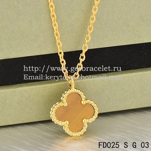 Van Cleef & Arpels Sweet Alhambra Pendant Yellow Gold With Tiger’s Eye Mother Of Pearl 9mm