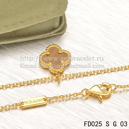 Van Cleef & Arpels Sweet Alhambra Pendant Yellow Gold With Tiger’s Eye Mother Of Pearl 9mm