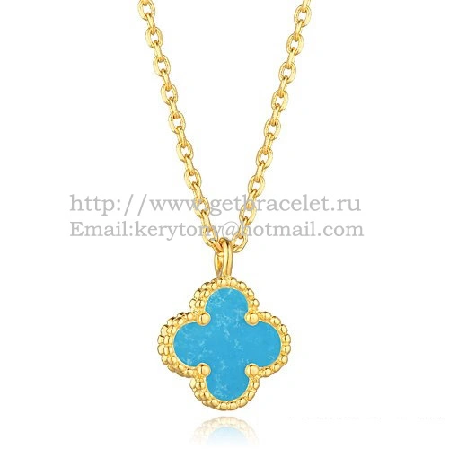 Van Cleef & Arpels Sweet Alhambra Pendant Yellow Gold With Turquoise Mother Of Pearl 9mm