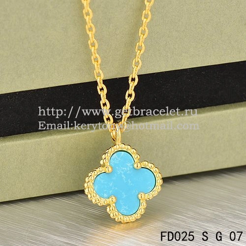 Van Cleef & Arpels Sweet Alhambra Pendant Yellow Gold With Turquoise Mother Of Pearl 9mm