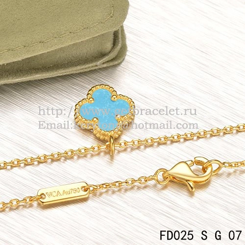 Van Cleef & Arpels Sweet Alhambra Pendant Yellow Gold With Turquoise Mother Of Pearl 9mm