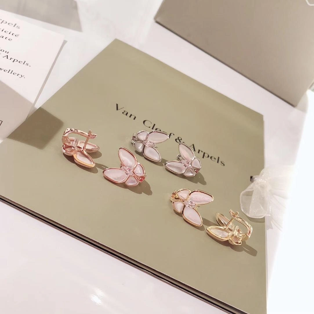 Van Cleef & Arpels Two Butterfly Earrings Mother-of-pearl With Diamond 3 Color