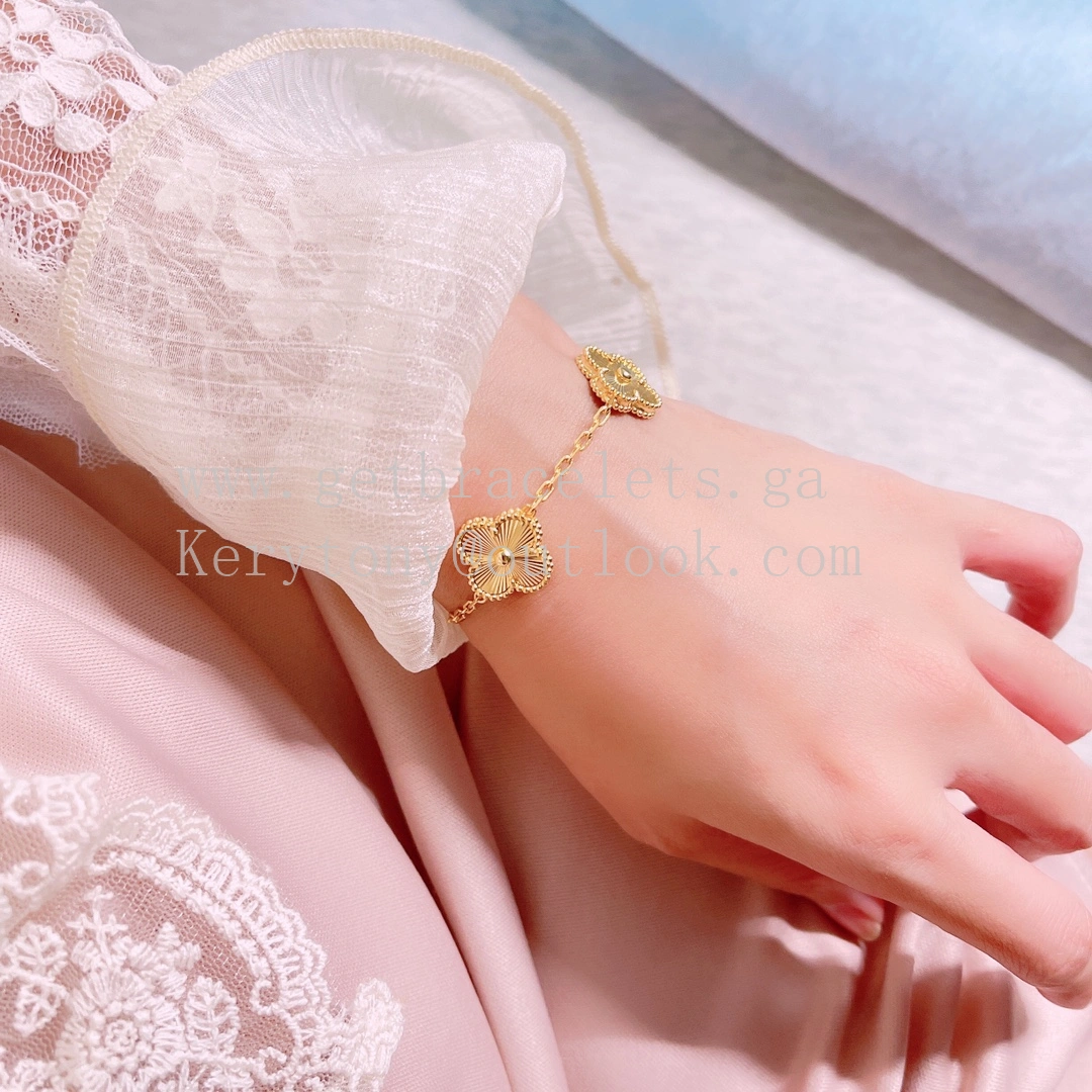 Van Cleef & Arpels Vintage Alhambra Bracelet 5 Motifs Guilloche Yellow Gold Rose Gold White Gold