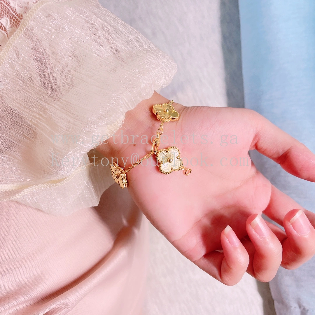 Van Cleef & Arpels Vintage Alhambra Bracelet 5 Motifs Guilloche Yellow Gold Rose Gold White Gold