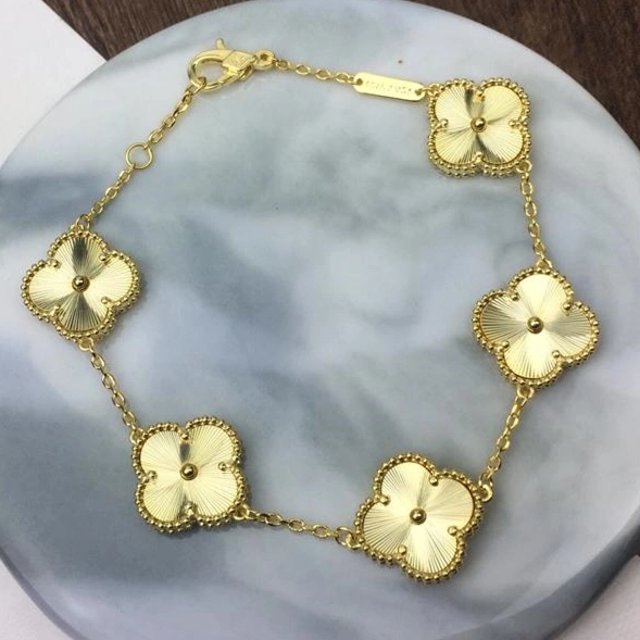 Van Cleef & Arpels Vintage Alhambra Bracelet 5 Motifs Guilloche Yellow Gold