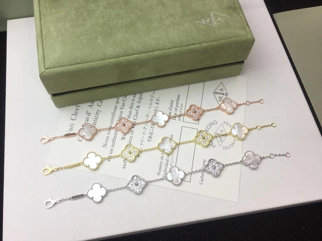 Van Cleef & Arpels Vintage Alhambra Bracelet 5 Motifs Mother-of-pearl Diamond