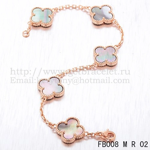 Van Cleef & Arpels Vintage Alhambra Bracelet 5 Motifs Pink Gold With Gray Mother Of Pearl