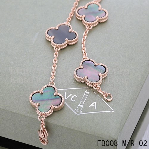 Van Cleef & Arpels Vintage Alhambra Bracelet 5 Motifs Pink Gold With Gray Mother Of Pearl