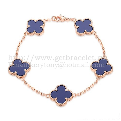 Van Cleef & Arpels Vintage Alhambra Bracelet 5 Motifs Pink Gold With Lapis Mother Of Pearl
