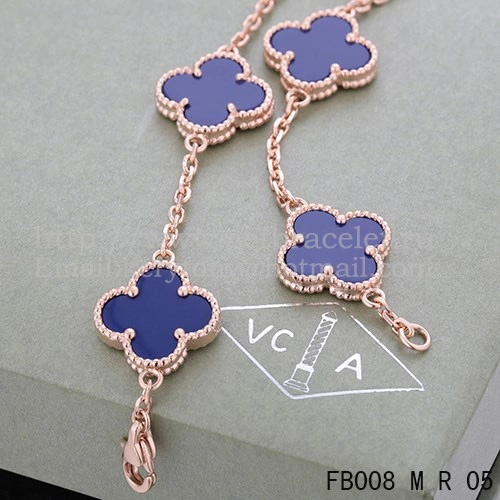 Van Cleef & Arpels Vintage Alhambra Bracelet 5 Motifs Pink Gold With Lapis Mother Of Pearl