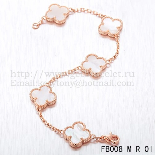 Van Cleef & Arpels Vintage Alhambra Bracelet 5 Motifs Pink Gold With White Mother Of Pearl