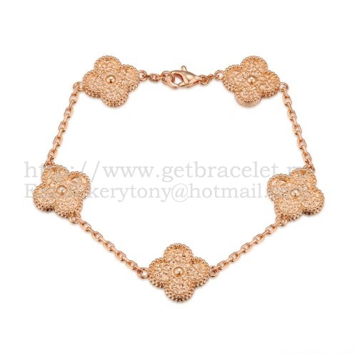 Van Cleef & Arpels Vintage Alhambra Bracelet 5 Motifs Pink Gold