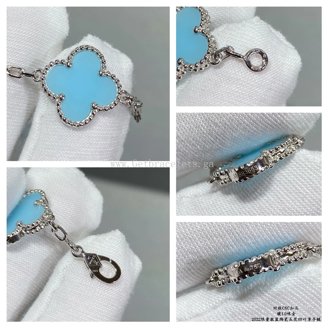Van Cleef & Arpels Vintage Alhambra Bracelet 5 Motifs Turquoise and White Gold