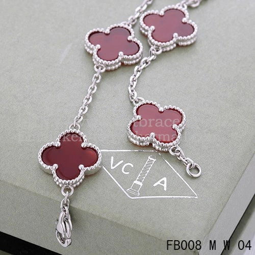 Van Cleef & Arpels Vintage Alhambra Bracelet 5 Motifs White Gold With Carnelian Mother Of Pearl