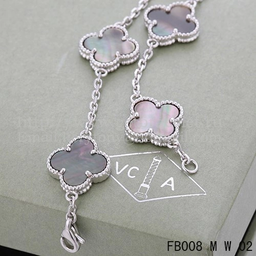 Van Cleef & Arpels Vintage Alhambra Bracelet 5 Motifs White Gold With Gray Mother Of Pearl