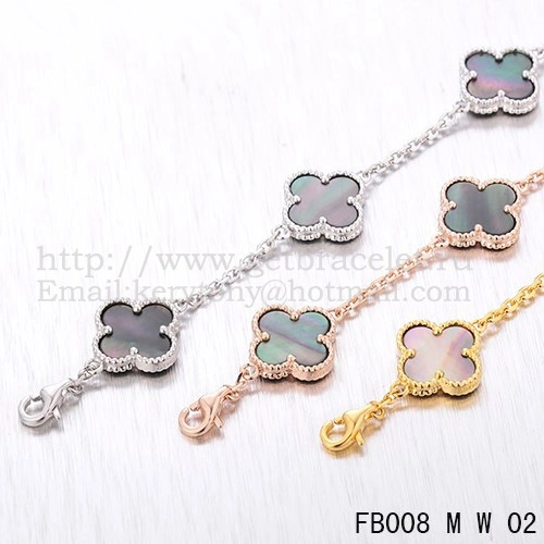 Van Cleef & Arpels Vintage Alhambra Bracelet 5 Motifs White Gold With Gray Mother Of Pearl