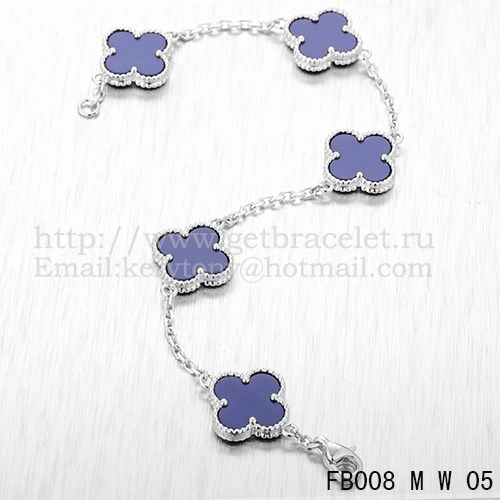 Van Cleef & Arpels Vintage Alhambra Bracelet 5 Motifs White Gold With Lapis Mother Of Pearl