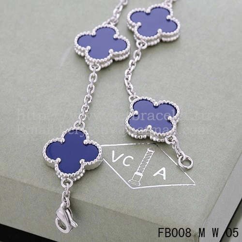 Van Cleef & Arpels Vintage Alhambra Bracelet 5 Motifs White Gold With Lapis Mother Of Pearl