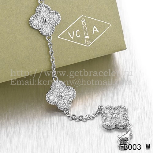 Van Cleef & Arpels Vintage Alhambra Bracelet 5 Motifs White Gold With Round Diamonds