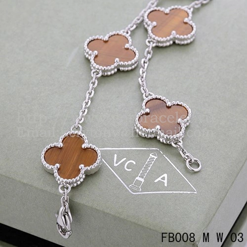 Van Cleef & Arpels Vintage Alhambra Bracelet 5 Motifs White Gold With Tiger’s Eye Mother Of Pearl