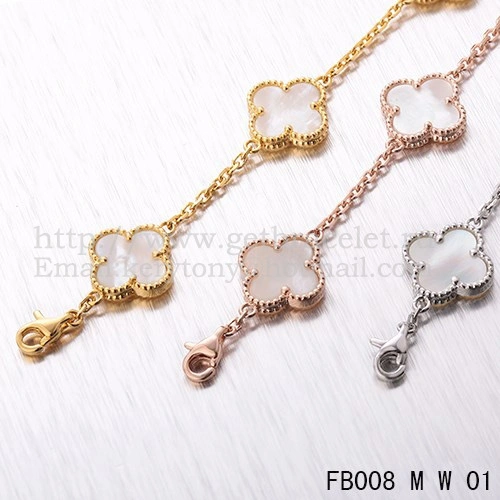 Van Cleef & Arpels Vintage Alhambra Bracelet 5 Motifs White Gold With White Mother Of Pearl