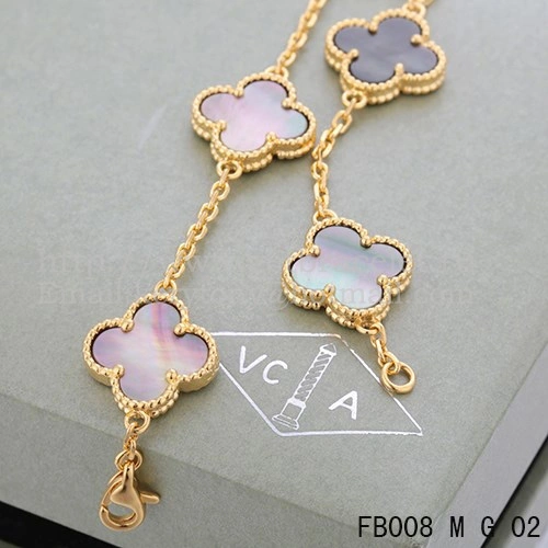 Van Cleef & Arpels Vintage Alhambra Bracelet 5 Motifs Yellow Gold With Gray Mother Of Pearl