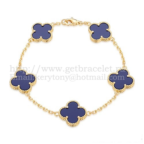 Van Cleef & Arpels Vintage Alhambra Bracelet 5 Motifs Yellow Gold With Lapis Mother Of Pearl