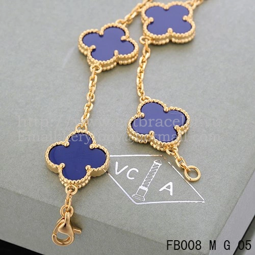 Van Cleef & Arpels Vintage Alhambra Bracelet 5 Motifs Yellow Gold With Lapis Mother Of Pearl
