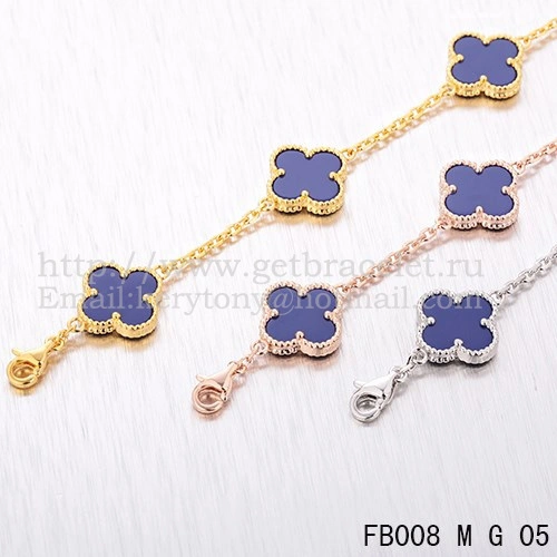 Van Cleef & Arpels Vintage Alhambra Bracelet 5 Motifs Yellow Gold With Lapis Mother Of Pearl