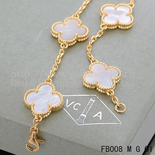 Van Cleef & Arpels Vintage Alhambra Bracelet 5 Motifs Yellow Gold With White Mother Of Pearl