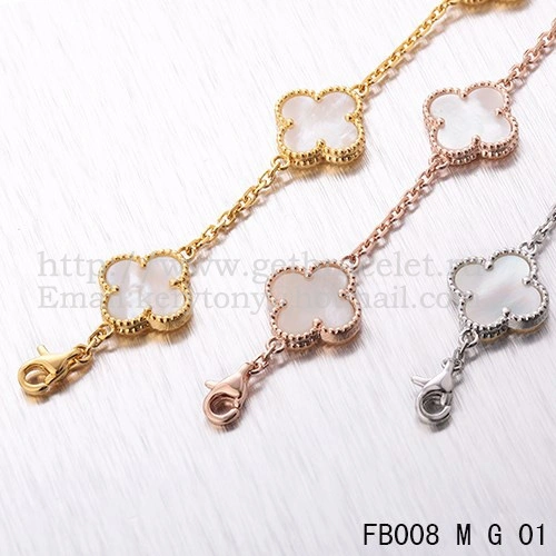 Van Cleef & Arpels Vintage Alhambra Bracelet 5 Motifs Yellow Gold With White Mother Of Pearl