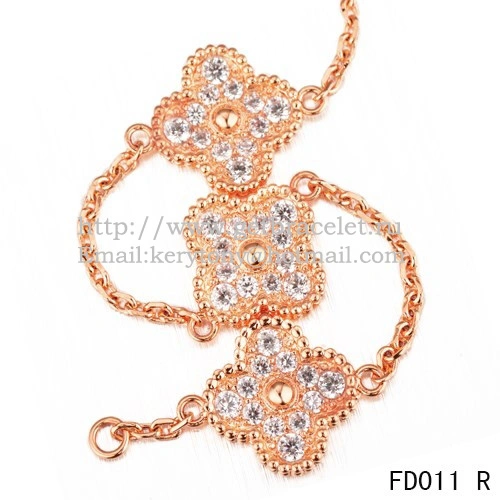Van Cleef & Arpels Vintage Alhambra Long Necklace Pink Gold 10 Motifs With Pave Diamonds