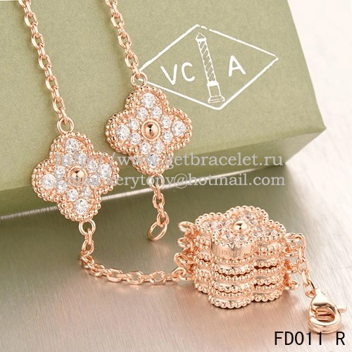 Van Cleef & Arpels Vintage Alhambra Long Necklace Pink Gold 10 Motifs With Pave Diamonds