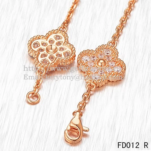 Van Cleef & Arpels Vintage Alhambra Long Necklace Pink Gold 20 Motifs With Pave Diamonds