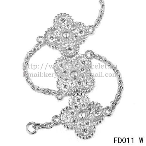 Van Cleef & Arpels Vintage Alhambra Long Necklace White Gold 10 Motifs With Pave Diamonds