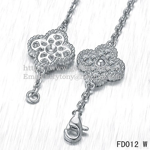 Van Cleef & Arpels Vintage Alhambra Long Necklace White Gold 20 Motifs With Pave Diamonds