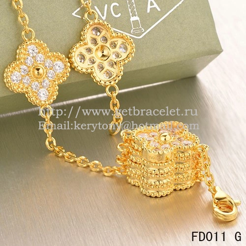 Van Cleef & Arpels Vintage Alhambra Long Necklace Yellow Gold 10 Motifs With Pave Diamonds