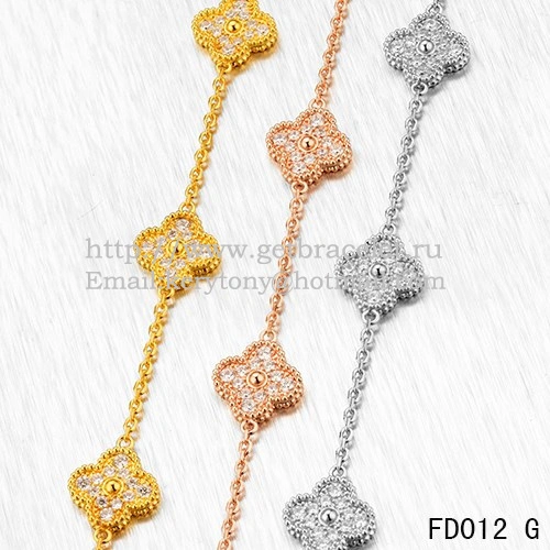 Van Cleef & Arpels Vintage Alhambra Long Necklace Yellow Gold 20 Motifs With Pave Diamonds