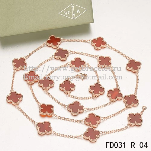 Van Cleef & Arpels Vintage Alhambra Necklace Pink Gold 20 Motifs With Carnelian Mother Of Pearl