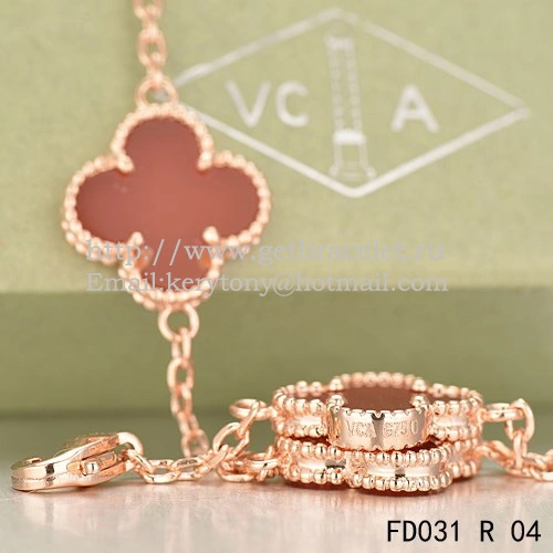 Van Cleef & Arpels Vintage Alhambra Necklace Pink Gold 20 Motifs With Carnelian Mother Of Pearl