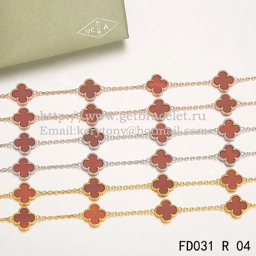 Van Cleef & Arpels Vintage Alhambra Necklace Pink Gold 20 Motifs With Carnelian Mother Of Pearl